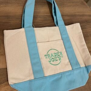 Trader Joe's Canvas Tote Bag in Natural and Light Blue